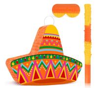 Adecortalk Mexican Sombrero Hat Pinata Mexican Themed Party Pinata Cinco De Mayo Pinata with Stick Blindfold for Cinco De Mayo Fiesta Carnival Birthday Party Games Supplies, 16.1x11.8x3.2 Inches