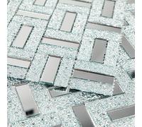 Adedeo Crystal Diamond Mirror Mosaic Tile Brick Glass Mosaic Tile for Kitchen Backsplash Bathroom Wall (6 Sheets, Silver Brick Flat Mirror)