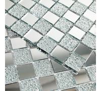 Adedeo Crystal Diamond Mirror Mosaic Tile Square Glass Mosaic Tile for Kitchen Backsplash Bathroom Wall (6 Sheets, Silver Square Flat Mirror)