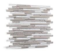 Adedeo Glass Mosaic Tile Backsplash Silver and Brown Strip 12 x 12 Inch for Kitchen Backsplash Bathroom and Shower (5-Pack, 5 sq.ft.)