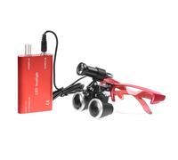 Adegbojo 3.5 X Binocular Loupes Magnifier with 5 W LED Light Headlight Two Clips Optical Glass Headlamp Cloth Bag DY-409-35X (Red)