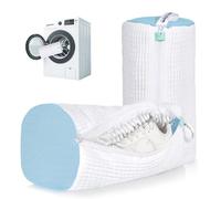 ADEHMDA Reusable Shoe Washing Machine Bag, Trainer Washing Machine Bag with Zipper, Laundry Shoe Bag for Washer&Dryer, Elongated Thicken Microfiber Fluff&Fits Multiple Shoe Types(2pcs, White-Blue)