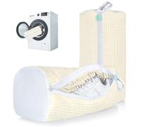 ADEHMDA Reusable Shoe Washing Machine Bag, Trainer Washing Machine Bag with Zipper, Laundry Shoe Bag for Washer&Dryer, Elongated Thicken Microfiber Fluff, Fits Multiple Shoe Types (2 pcs, Cream white)