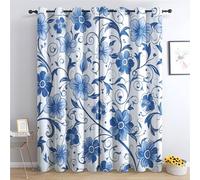 ADEIRO Blue and White Porcelain Blackout Curtains, Chinoiserie Floral Curtains for Living Room Bedroom, Thermal Eyelet Curtain Drapes 72 Drop, Home Decor Window Treatments 66x72 Inch (W x L), 2 Panels