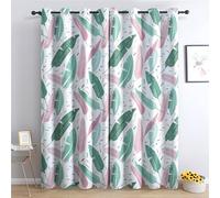 ADEIRO Leaf Curtains, Pink Green Foliage Blackout Curtains for Bedroom Living Room, Home Decoration Thermal Eyelet Curtain 90x90 Inch (W x L), 90 Drop Patterned Window Treatments, 2 Panels