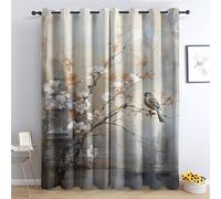 ADEIRO Oriental Blackout Curtains, Floral Bird Curtains for Living Room Bedroom, Thermal Eyelet Curtain Drapes 72 Drop, Home Decor Window Treatments 46x72 Inch (W x L), 2 Panels