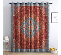 ADEIRO Oriental Blackout Curtains, Floral Vintage Curtains for Living Room Bedroom, Eyelet Curtain Drapes 90 Drop, Home Decor Window Treatments 90x90 Inch (W x L), 2 Panels
