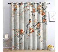 ADEIRO Oriental Curtains, Floral Bird Blackout Curtains for Bedroom Living Room, Home Decoration Thermal Eyelet Curtain 46x90 Inch (W x L), 90 Drop Window Treatments, 2 Panels