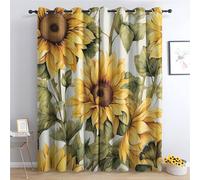 ADEIRO Sunflower Curtains, Yellow Floral Flower Blackout Curtains for Bedroom Living Room, Home Decoration Thermal Eyelet Curtain 46x54 Inch (W x L), 54 Drop Window Treatments, 2 Panels