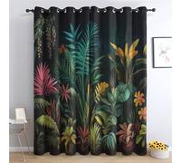 ADEIRO Tropical Plant Curtains, Jungle Leaf Blackout Curtains for Bedroom Living Room, Home Decoration Thermal Eyelet Curtain 90x108 Inch (W x L), 108 Drop Window Treatments, 2 Panels