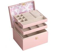 ADEL DREAM Jewellery Box, Jewellery Storage Box, Jewellery Box with Buttons, Birthday and Holiday Gifts for Women, Daughters and Friends, Pink