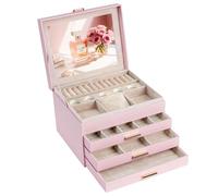 ADEL DREAM Jewellery Box with 4 Levels Jewellery Box with Clasp Large Jewellery Storage Gifts for Women Daughters and Friends on Birthdays and Holidays Pink