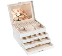 ADEL DREAM Jewellery Box with 4 Levels Jewellery Box with Clasp Large Jewellery Storage Gifts for Women Daughters and Friends on Birthdays Cream