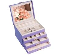 ADEL DREAM Jewellery Box with 4 Levels Jewellery Box with Clasp Large Jewellery Storage Gifts for Women Daughters and Friends on Birthdays and Holidays Purple