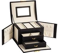 ADEL DREAM Jewelry Box With Lock And Mirror With A Lot Of Storage Space For Home And To Go Bread For Women, Pan Silk Black, 17.2X13.7X12Cm