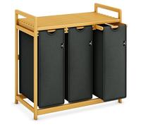 ADEL DREAM Laundry Basket 150L 3 Compartments, Bamboo Laundry Basket, Bow Design Laundry Sorter, Gray-06-17 (Kuche-06)