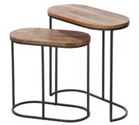 adel wooden oval set of 2 side tables with black frame in natural