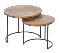 adel wooden round set of 2 side tables with black frame in natural