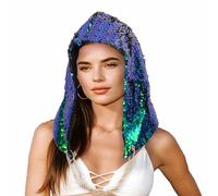 Adela Boutique Mermaid Sequin Rave Hood Sparkly Reversible Magic Hat for Party Evening Festival, Green, One Size