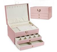 AdelDream Jewellery Box Three-Tier Jewellery Box with Linear Design Jewellery Storage Birthday and Gift for Women Daughter and Friends Pink