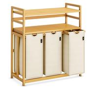 AdelDream Laundry Basket 150 L 3 Compartments 2 Shelves Extendable and Removable Laundry Bag Laundry Hamper Bamboo Frame Laundry Box Laundry Baskets Laundry Sorter Bamboo Beige