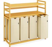 AdelDream Laundry Basket 200 L 4 Compartments Extendable and Removable Laundry Bag Laundry Hamper Bamboo Frame Laundry Box Laundry Baskets Laundry Sorter Bamboo (Beige-12-8)