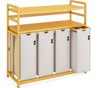 AdelDream Laundry Basket 200 L 4 Compartments Extendable and Removable Laundry Bag Laundry Hamper Bamboo Frame Laundry Box Laundry Baskets Laundry Sorter Bamboo (Light Grey-12-12)