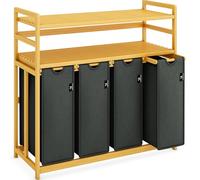 AdelDream Laundry Basket 200 L 4 Compartments Extendable and Removable Laundry Bag Laundry Hamper Bamboo Frame Laundry Box Laundry Baskets Laundry Sorter Bamboo (Grey-12-15)