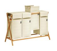 AdelDream Laundry Basket 4 Compartments 200L Bamboo Laundry Hamper for Dirty Laundry Laundry Sorter Wooden Laundry Box Laundry Baskets Laundry Hamper with Lid X-shaped Bamboo Shelves 200L