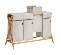 AdelDream Laundry Basket 4 Compartments 200L Bamboo Laundry Hamper for Dirty Laundry Sorter Wooden Laundry Box Laundry Baskets Laundry Hamper with Lid X-shaped Bamboo Shelves (200L Light Grey)