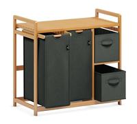AdelDream Laundry Basket 4 Compartments Laundry Hamper 140 L Laundry Boxes with Basket Laundry Sorter with 2 Laundry Bags & 2 Fabric Boxes with Shelf Laundry Bag Bamboo Laundry Rack Laundry Basket