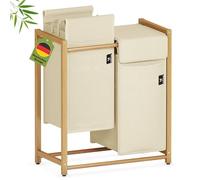 AdelDream laundry basket laundry sorter with 2 compartments with removable laundry bag laundry cart laundry collector bamboo 100L Beige