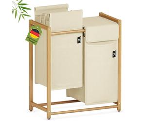 AdelDream laundry basket laundry sorter with 2 compartments with removable laundry bag laundry cart laundry collector bamboo 100L Beige