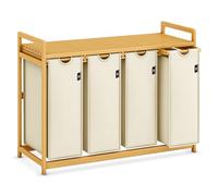 AdelDream Laundry Basket with Bamboo Frame 200L 4 Compartments Extendable and Removable Laundry Bag Laundry Baskets Bamboo Beige