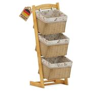 AdelDream Storage Basket Solid Wood Rattan Basket Floor Living Room Storage Rack Multifunctional Shelf Style 2