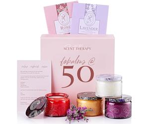 ADELEGOURDAIN 50th Birthday Gifts for Women - Fabulous at 50 Scented Candle Set - Luxury Aromatherapy Soy Wax Glass Jars - Unique Present for Mom, Sister, Best Friend - Happy Anniversary Decor