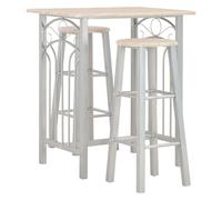 adelia wooden bar table with 2 bar stools in oak and grey