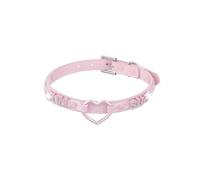 ADEMISHIA Black Heart O-ring Choker Necklace For Women, Cute Pink Little Letter Leather Collar For Women, Adjustable Fashion Jewelry, Faux Leather, No Gemstone