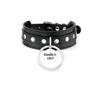 ADEMISHIA Black O-ring Leather Choker Collar for Women, Gothic Punk Style Adjustable Choker Necklace with Rivets and Engraved Letters Steel Tag, Faux Leather, No Gemstone