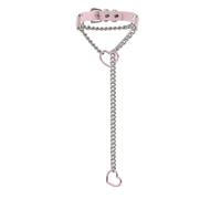 ADEMISHIA Handmade Black Leather Choker Collar For Women, Punk Gothic Heart O-ring Slip Chain Long Necklace with Adjustable Buckle (Pink&Silver)