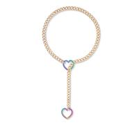 ADEMISHIA Rainbow Love Heart Slip Chain Necklace For Women, Punk Rock Chunky Cuban Style Long Chain Necklace, 29", Zinc, No Gemstone