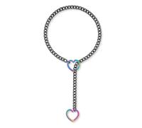 ADEMISHIA Rainbow Love Heart Slip Chain Necklace For Women, Punk Rock Chunky Cuban Style Long Chain Necklace, 34", Zinc, No Gemstone