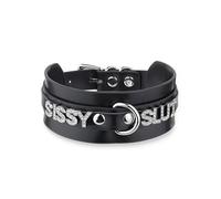 ADEMISHIA Women's Black Leather Choker Necklace with Rhinestone Letters, Adjustable Punk Gothic Custom Name D-ring Collar Jewelry For Women, Faux Leather, No Gemstone