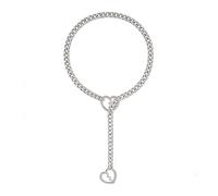 ADEMISHIA Womens Heart O-ring Slip Chain Necklace, Punk Gothic Heart Breaker Cuban Link Chain Choker Adjustable Gold Lariat Y-Necklace (Silver, 34")