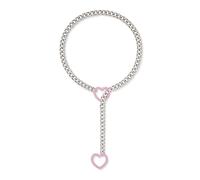 ADEMISHIA Womens Slip Chain Necklace With Heart O-ring, Handmade Punk Rock Cuban Chain Lariat Y-Necklace Adjustable Long Chain Collar Jewelry, 24", Zinc, No Gemstone