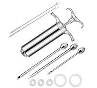 Adems Stainless Steel Meat Injector Syringe with 3 Marinade Injector Needles for BBQ Grill Smoker, 60ml/2-oz Larger Capacity and Multiple Cleaning Brushes