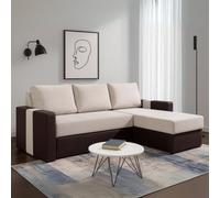 Aden 4 Seater Corner Sofa Bed With Storage And Universal Sleeping Function Light Beige With Brown