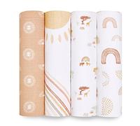 aden + anais 100% Cotton Muslin Swaddle & Receiving Blankets for Baby Girls & Boys, 120x120cm, Ideal Newborn & Infant Swaddling Wrap Set, Perfect Shower Gifts, 4 Pack, Keep Rising ASWC40016