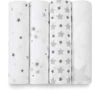 aden + anais 100% cotton Muslin Swaddle & Receiving Blankets for Baby Girls & Boys, 120x120cm, Ideal Newborn & Infant Swaddling Wrap Set, Perfect Shower Gifts, 4 Pack, twinkle
