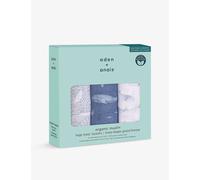 Aden + Anais Blue Kids Oceanic Graphic-print Organic-cotton Muslin Square Pack of Three 1size